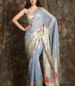 Steel Blue woven silk  saree with blouse