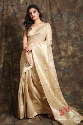 Beige woven silk  saree with zari work and blouse 1