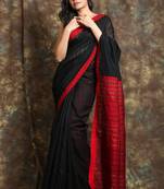 Black woven cotton saree with Red border and pallu 