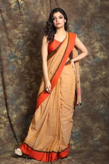 Copper woven cotton saree with blouse