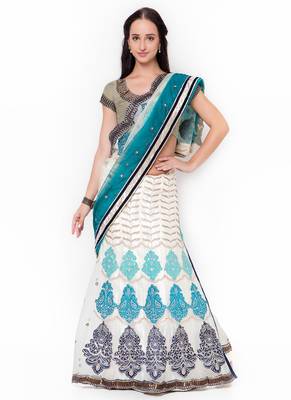 Off white embroidered net saree with blouse 1
