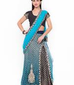 Blue embroidered net saree with blouse