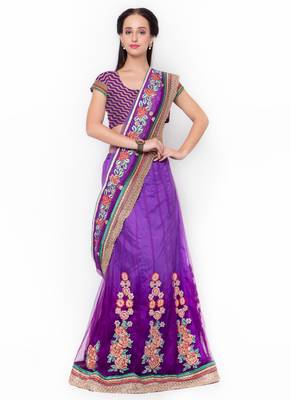 Purple embroidered net saree with blouse 1