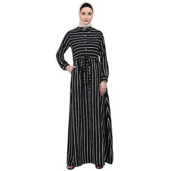 Striped abaya with collar- Black-White 1