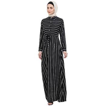 Striped abaya with collar- Black-White 2
