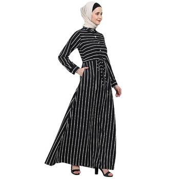 Striped abaya with collar- Black-White 3