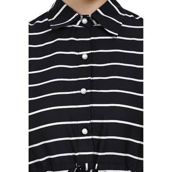 Striped abaya with collar- Black-White 4
