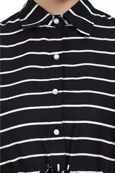 Striped abaya with collar- Black-White