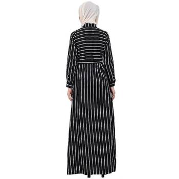 Striped abaya with collar- Black-White 5