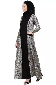 Dual colored casual abaya with Animal print
