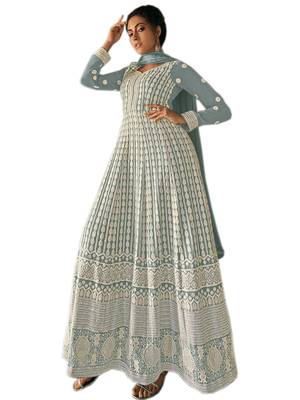 Grey embroidered faux georgette salwar 1