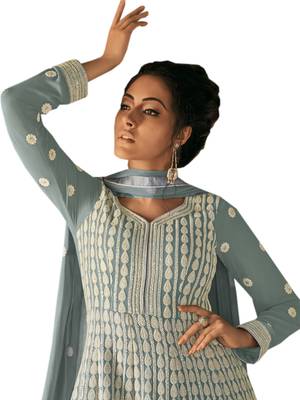 Grey embroidered faux georgette salwar 2