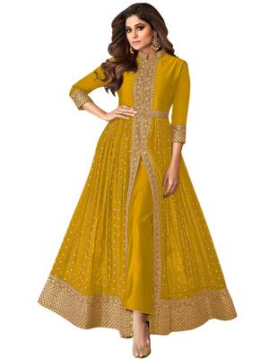 Mustard embroidered faux georgette salwar 1