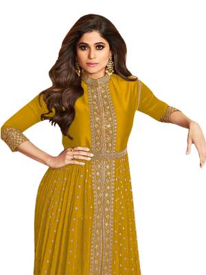 Mustard embroidered faux georgette salwar 2