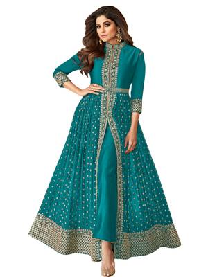 Blue embroidered faux georgette salwar 1