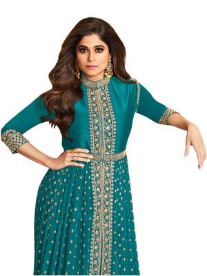 Blue embroidered faux georgette salwar 2