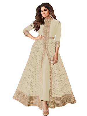 Off-white embroidered faux georgette salwar 1