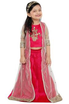 Girl'S Art Silk Pink Lehenga Choli