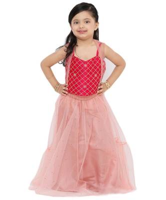 Girl'S Net Light-Pink Lehenga Choli 1
