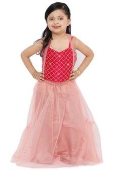 Girl'S Net Light-Pink Lehenga Choli