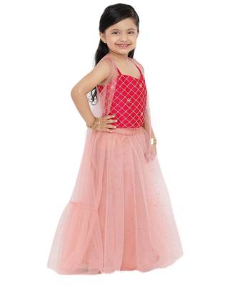 Girl'S Net Light-Pink Lehenga Choli 3