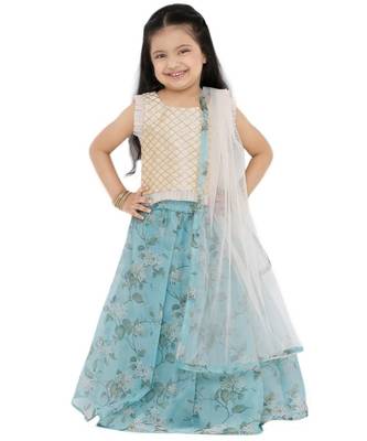 Girl'S Net Blue Lehenga Choli 1