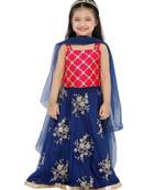 Girl'S Polyester Blend Navy-Blue Lehenga Choli