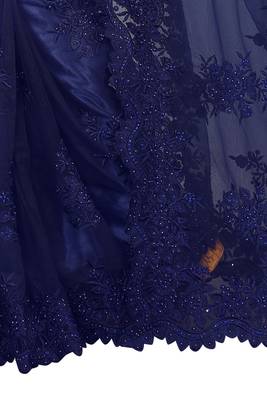 Navy Blue Embroidered Net Saree With Blouse 3