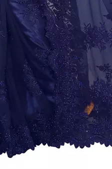 Navy Blue Embroidered Net Saree With Blouse