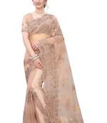 Peach Embroidered Net Saree With Blouse