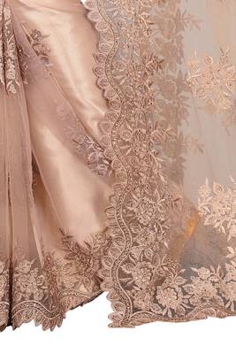Peach Embroidered Net Saree With Blouse 3