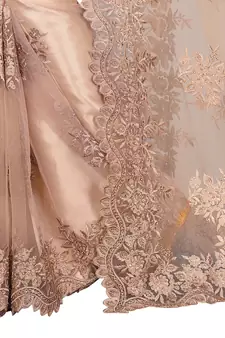 Peach Embroidered Net Saree With Blouse