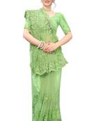 Green Embroidered Net Saree With Blouse