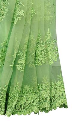 Green Embroidered Net Saree With Blouse 3
