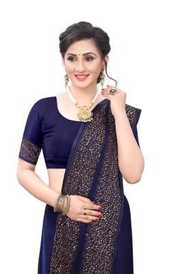 Navy blue embroidered satin saree with blouse 2