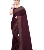 Wine embroidered satin saree with blouse