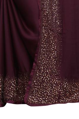 Wine embroidered satin saree with blouse 3