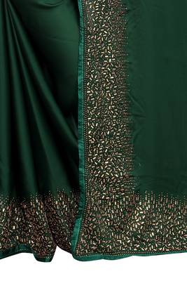 Green embroidered satin saree with blouse 3