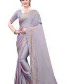 Lavender embroidered satin saree with blouse