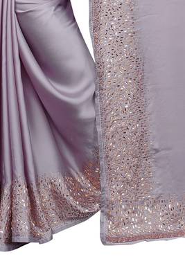 Lavender embroidered satin saree with blouse 3