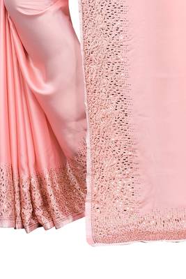 Peach embroidered satin saree with blouse 3