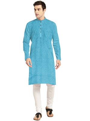 Blue plain cotton men-kurtas 1