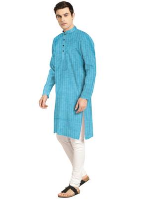 Blue plain cotton men-kurtas 4