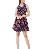 printed blue crepe dress