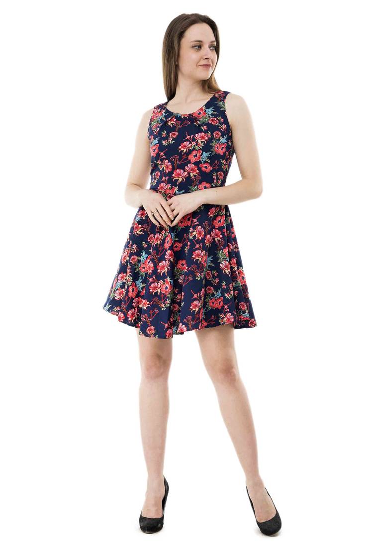 printed blue crepe dress