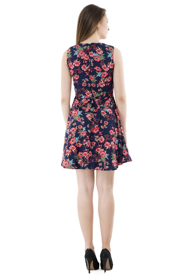 printed blue crepe dress