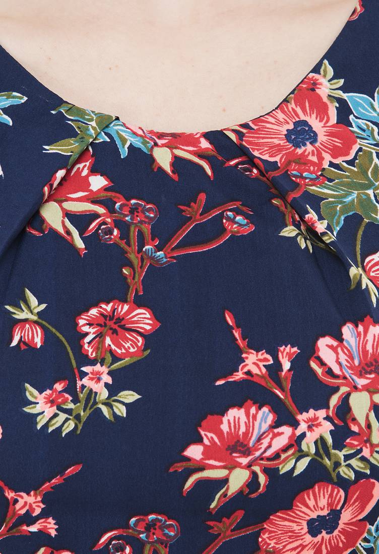 printed blue crepe dress