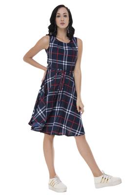 blue crepe printed dress 1
