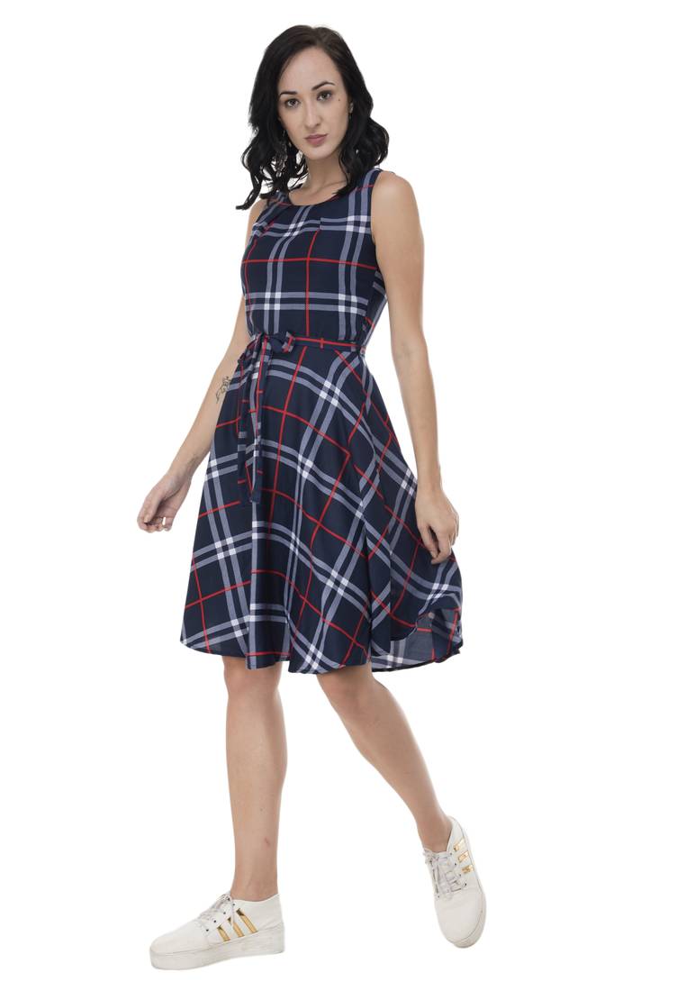 blue crepe printed dress