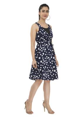 blue crepe printed dress 1